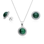 Set argint cercei si lantisor cu malachit DiAmanti AE21716-S-AS